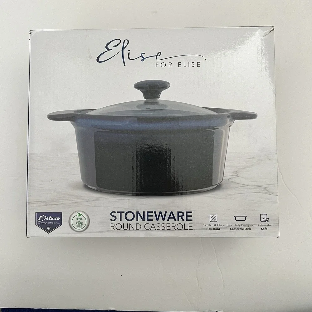 Elise for Elise Stoneware Round Casserole Dish with Glass Lid‎ Blue 11x9x5 New